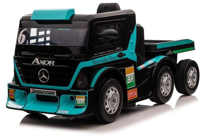 mamido Detský elektrický kamión Mercedes Axor LCD MP4 s návesom tyrkysový