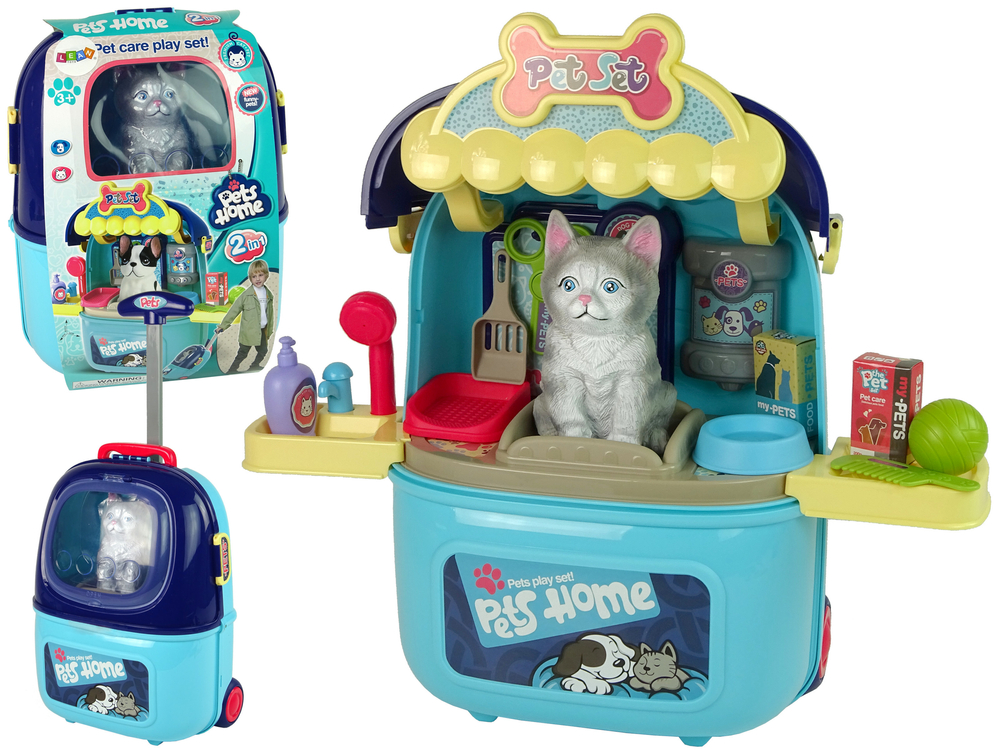 mamido Cat Beauty Salon Set Pet v kufri batoh modrý