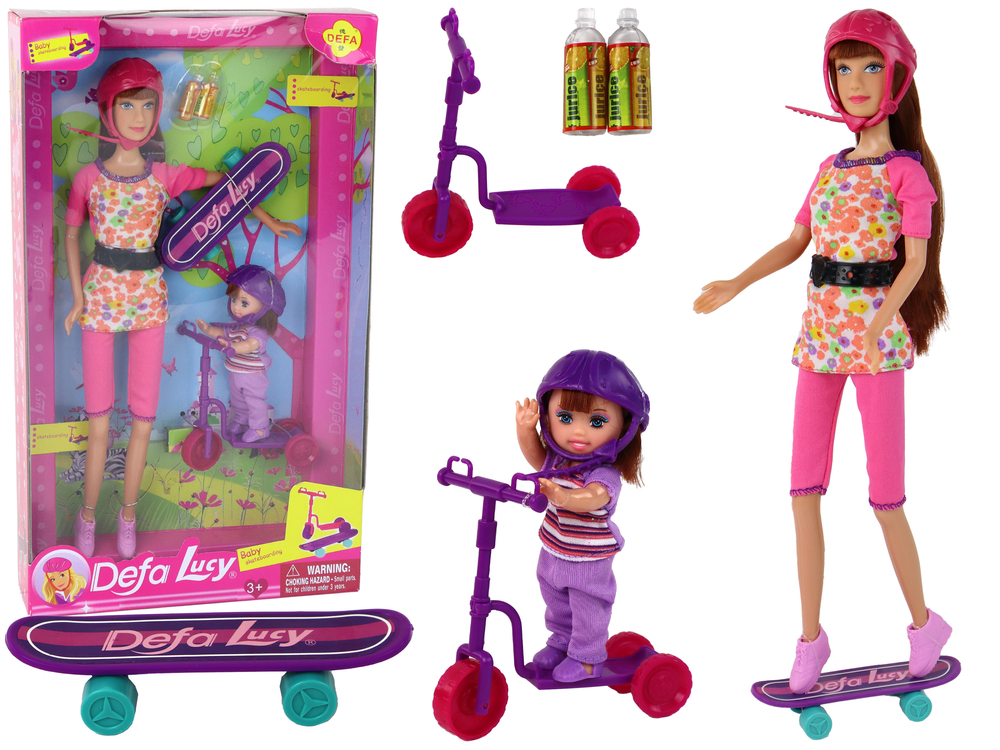 mamido Sada bábik Lucy so skateboardom ružová