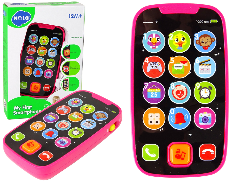 mamido Interaktívny dotykový telefón Smartfón na batérie pre batoľatá s pinkovým zvukom