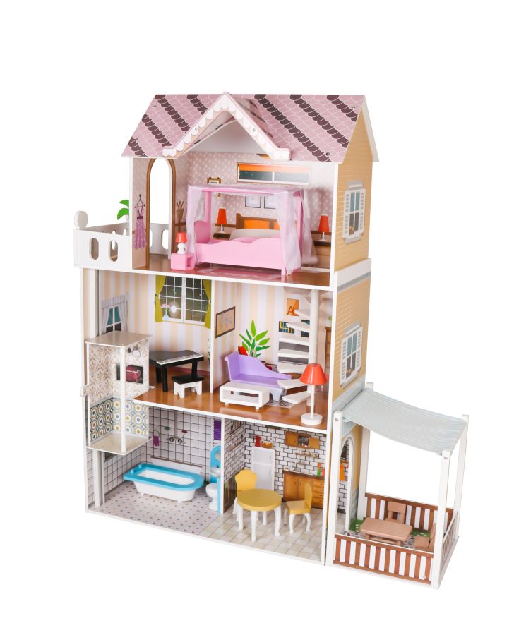 mamido Trojposchodový drevený domček pre bábiky