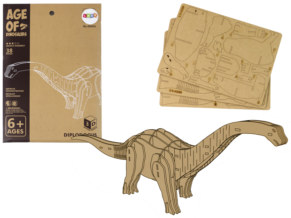 mamido Drevené Puzzle 3D Brontosaurus Edukačná Skladačka 38 Dielov