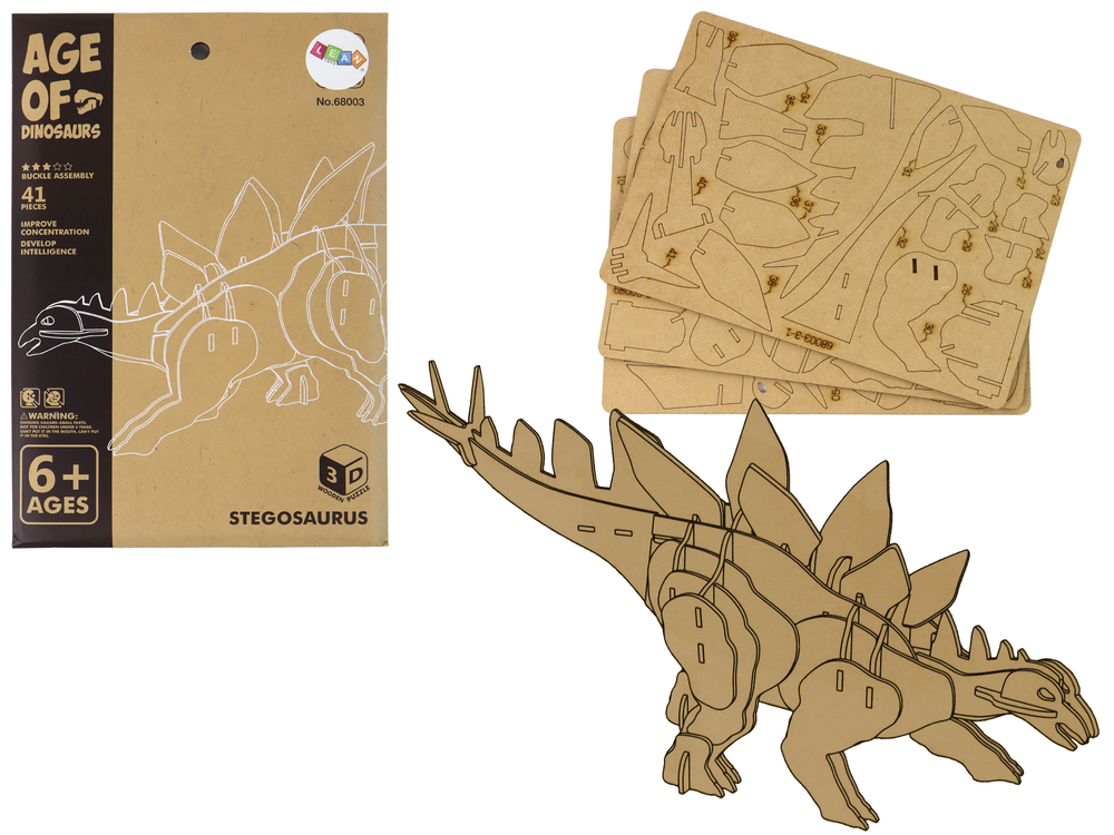 mamido Drevené Puzzle 3D Stegosaurus Vzdelávacia stavebnica 41 dielov