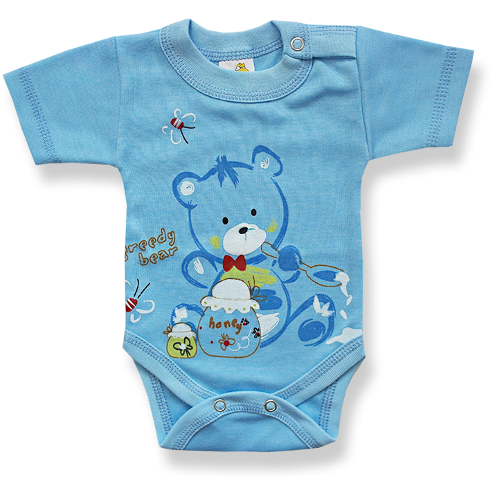 BABY´S WEAR Kojenecké body, krátky rukáv - GREEDY BEAR, modré veľkosť: 68 (4-6m)