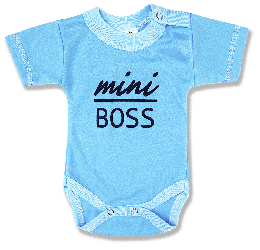 BABY´S WEAR Detské body, krátky rukáv - Mini Boss, modré veľkosť: 80 (9-12m)