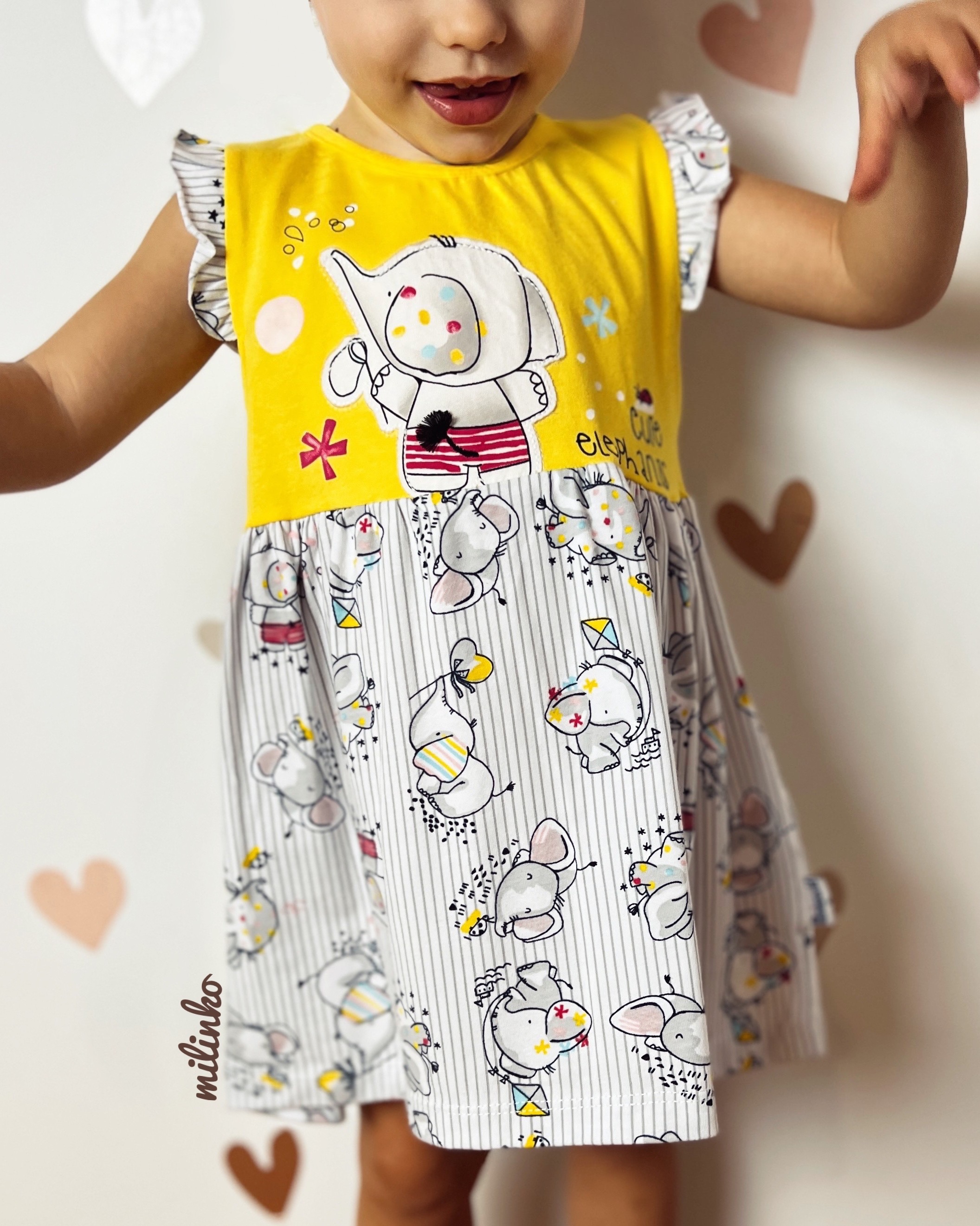 Miniworld Dievčenské letné šaty- Cute Elephants, žlté veľkosť: 74 (6-9m)