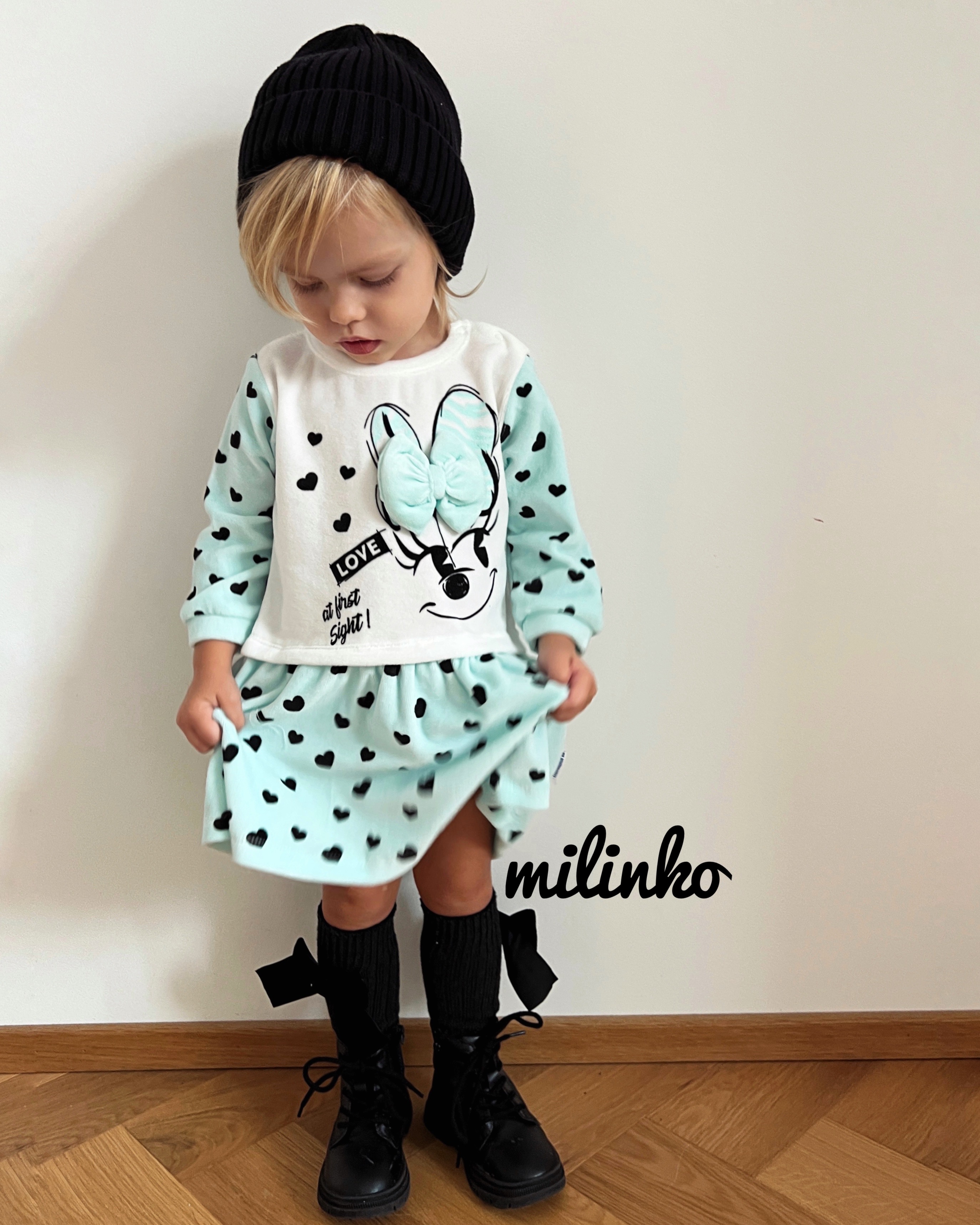 Miniworld Semišové šaty pre bábätká - Láska na prvý pohľad, tyrkysový veľkosť: 80-86