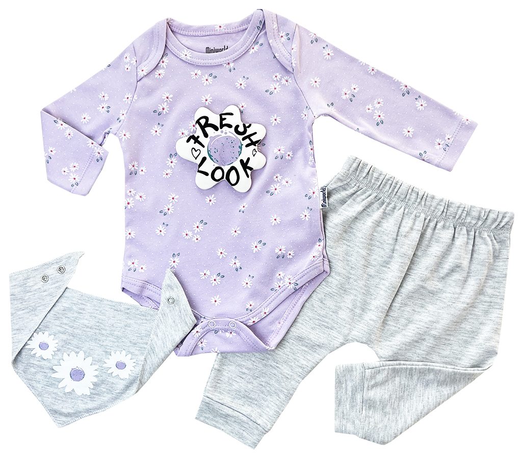 Miniworld 3dielny kojenecký set -  Fresh Look, fialový veľkosť: 62-68