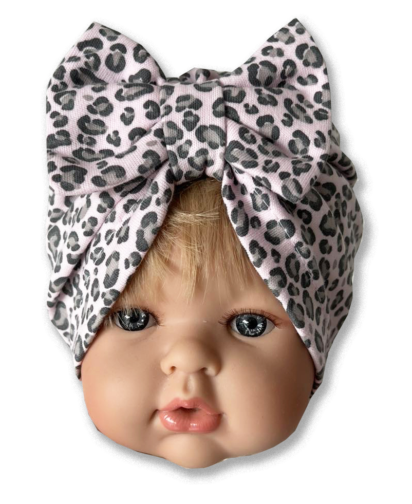 KAYRA baby Detská turbánová čiapka- Leopard, ružová 0-9m.