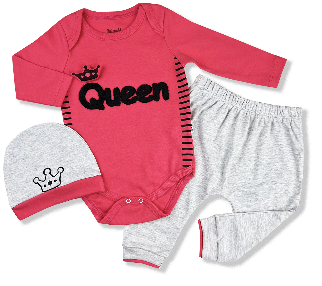 Miniworld 3dielny kojenecký set - Queen, ružový veľkosť.: 68-74regi