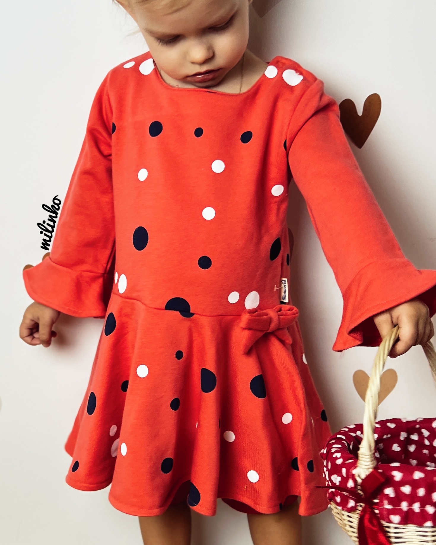 Miniworld Dievčenské šaty- Bodkované, lososové veľkosť: 74 (6-9m)