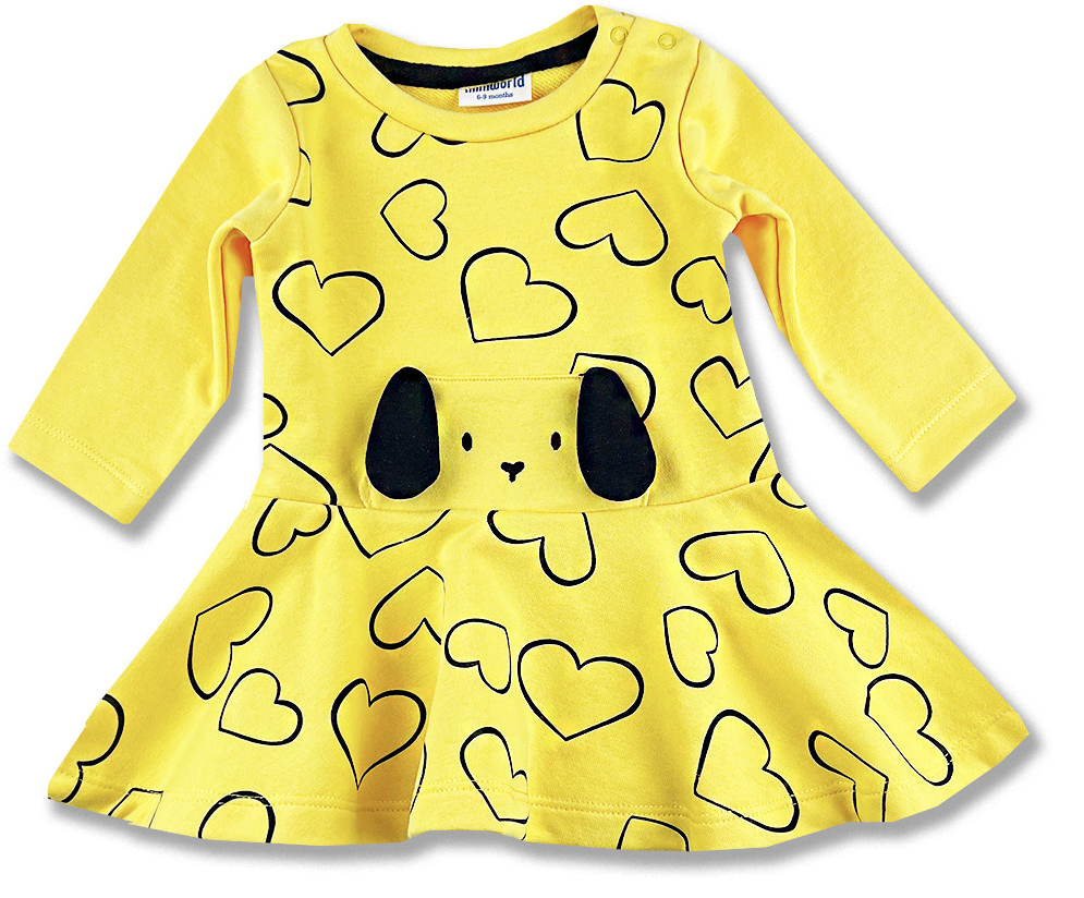 Miniworld Dievčenské šaty- Psíček, žlté veľkosť: 86 (12-18m)