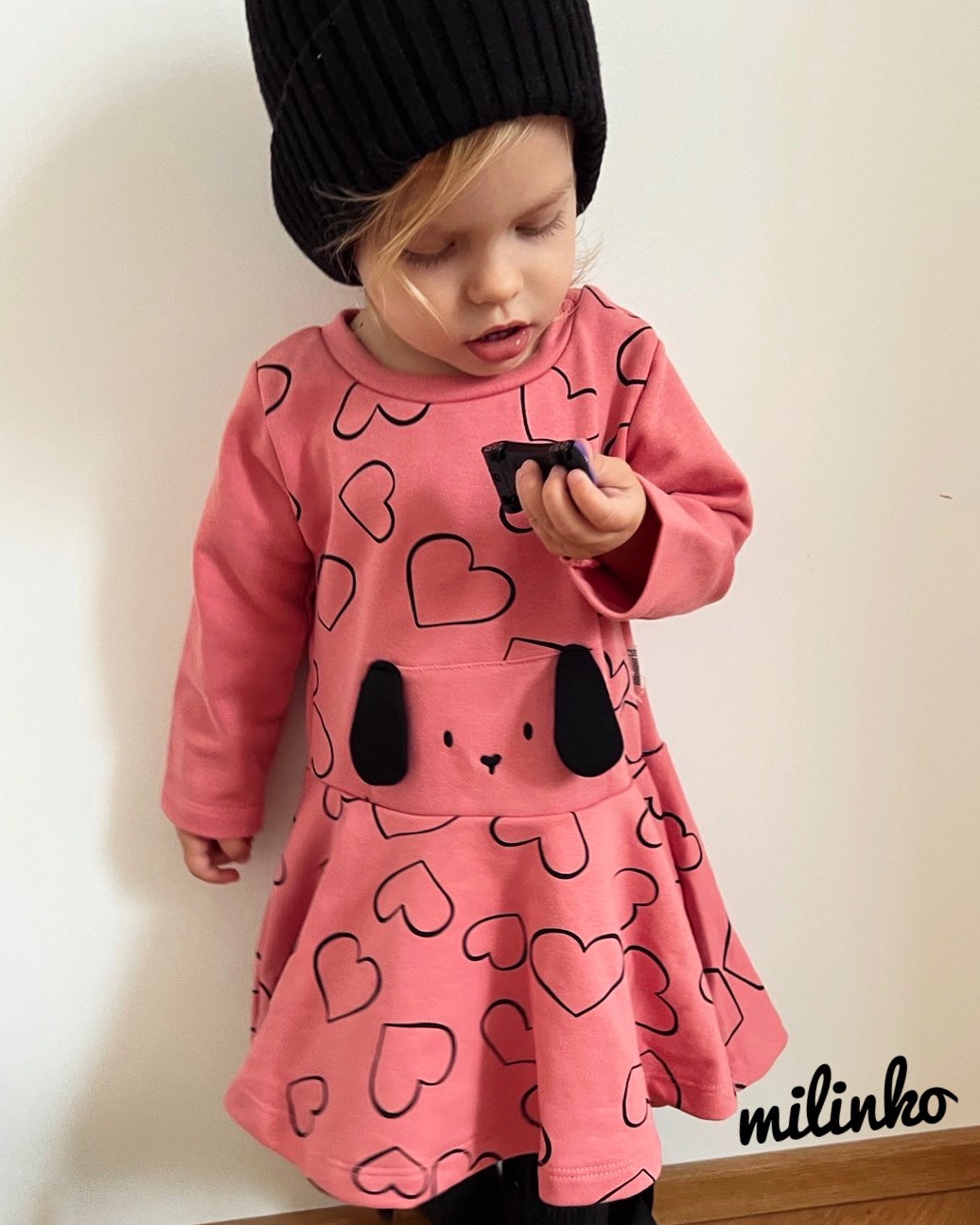Miniworld Dievčenské šaty- Psíček, ružové veľkosť: 86 (12-18m)