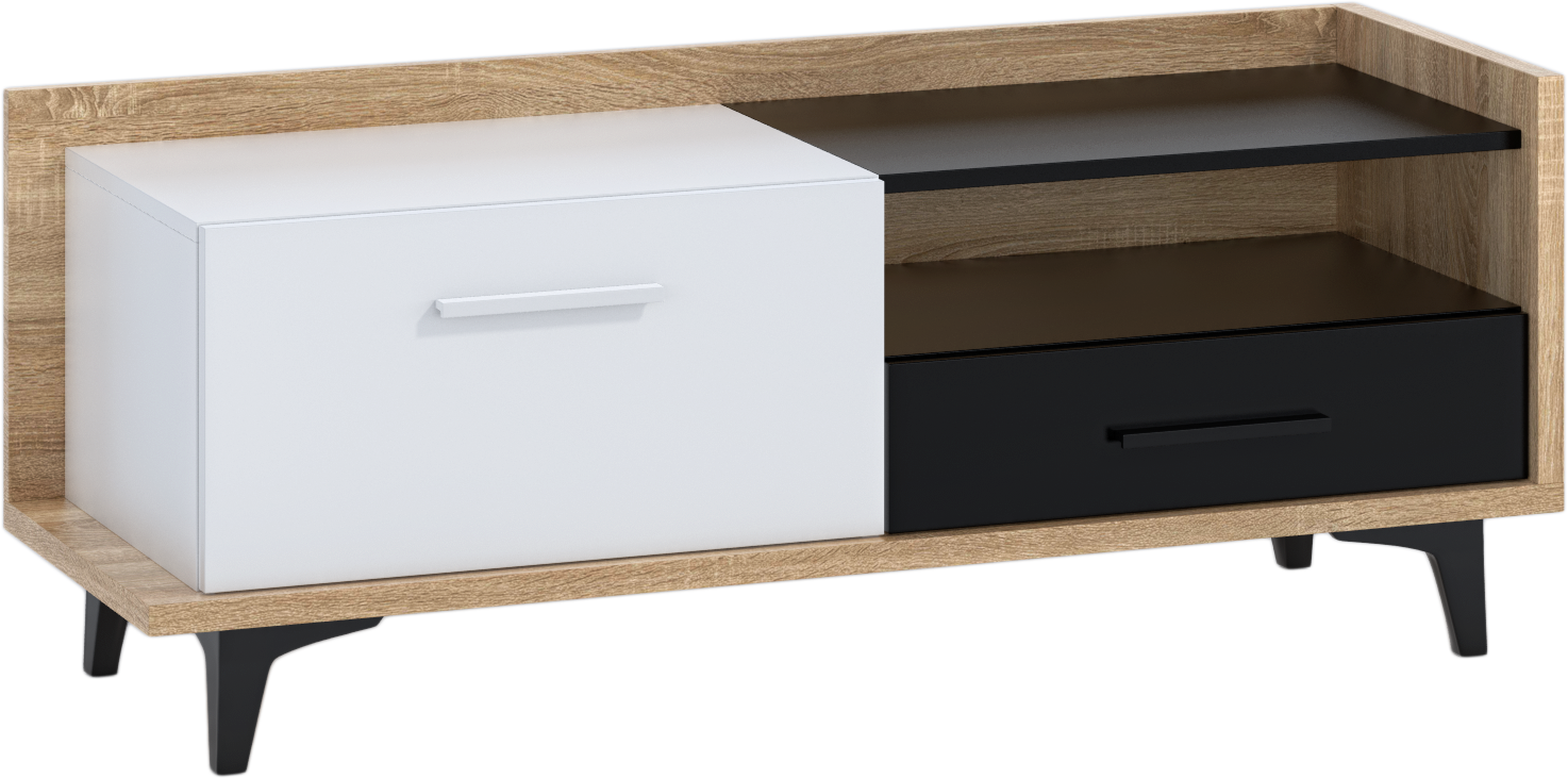 ArtCross TV stolík BOX-08 Farba: dub sonoma svetlá / biela / čierna 