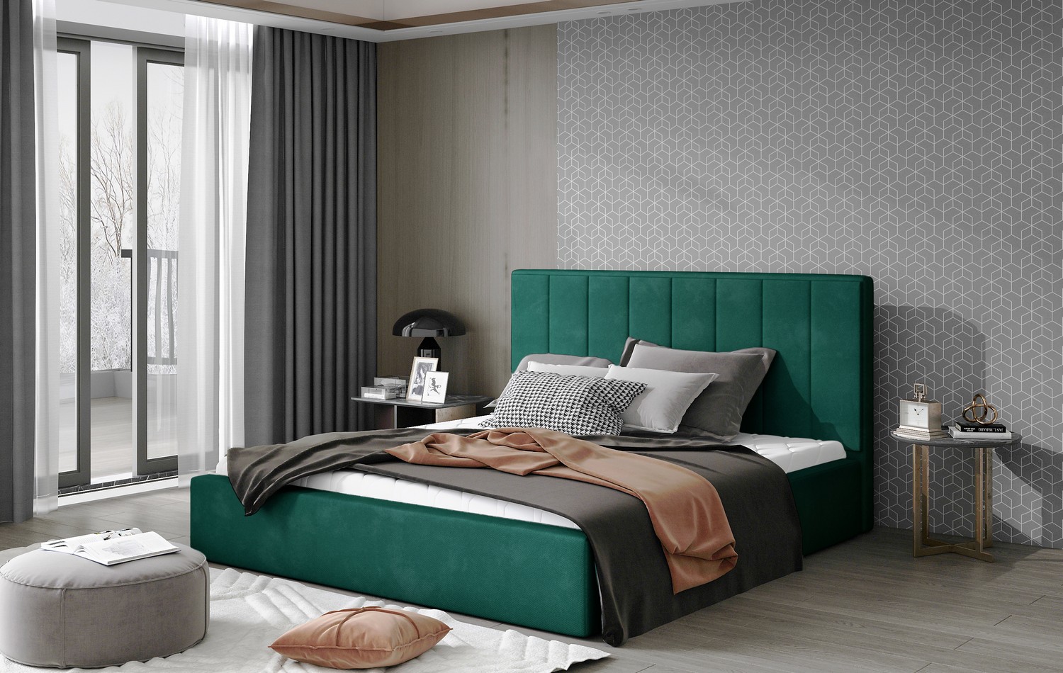 Artelta Manželská postel AUDREY | 200 x 200 cm Barva: Zelená / Kronos 19