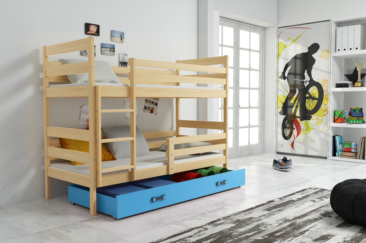 BMS Dětská patrová postel ERYK | borovice Barva: Borovice / modrá, Rozměr: 160 x 80 cm