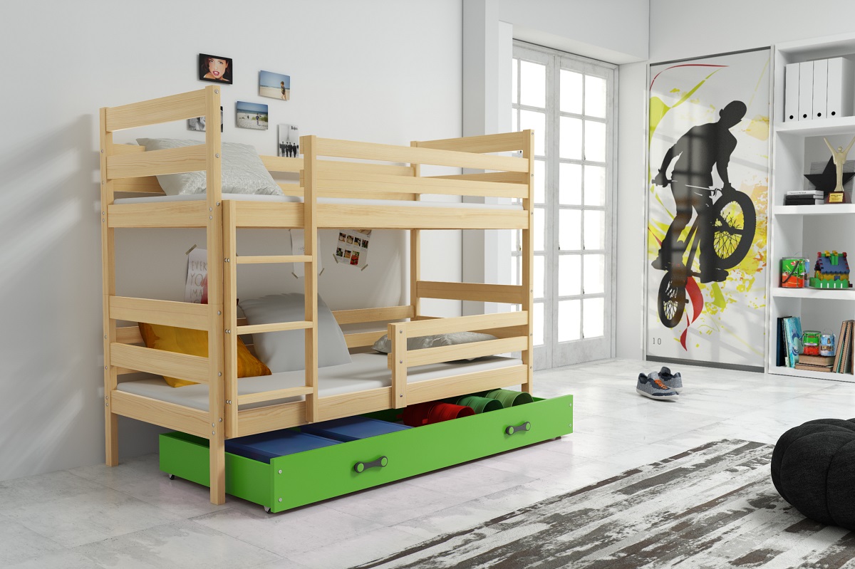 BMS Dětská patrová postel ERYK | borovice Barva: Borovice / zelená, Rozměr: 160 x 80 cm