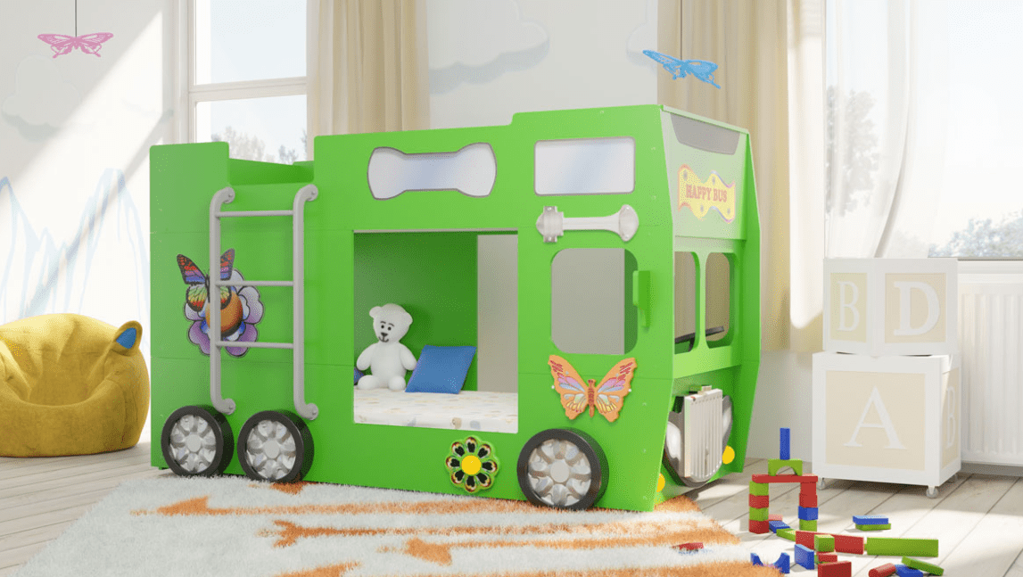 Artplast Dětská patrová postel HAPPY BUS | zelený