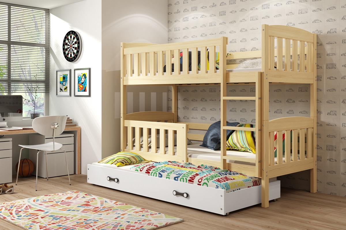 BMS Dětská patrová postel s přistýlkou KUBUŠ 3 | borovice Barva: Borovice / bílá, Rozměr: 200 x 90 cm