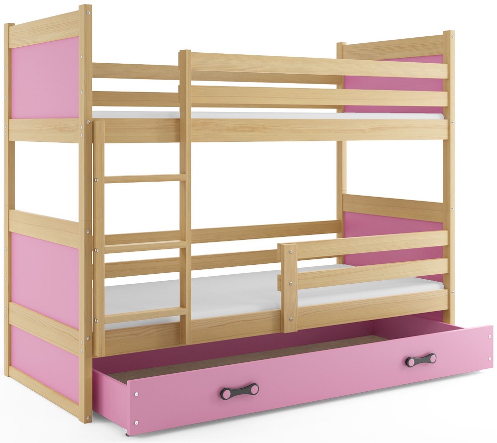 BMS Dětská patrová postel RICO | borovice 80 x 190 cm Barva: Růžová