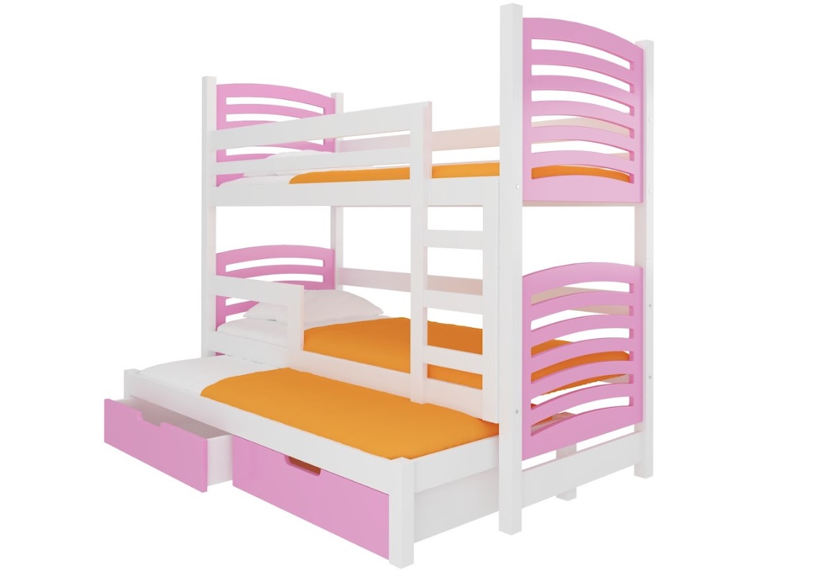 ArtAdrk Dětská patrová postel s přistýlkou SORIA Barva: bílá / růžová