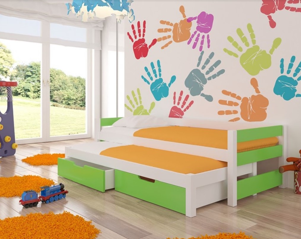 ArtAdrk Dětská postel s přistýlkou FRAGA Barva: bílá / zelená