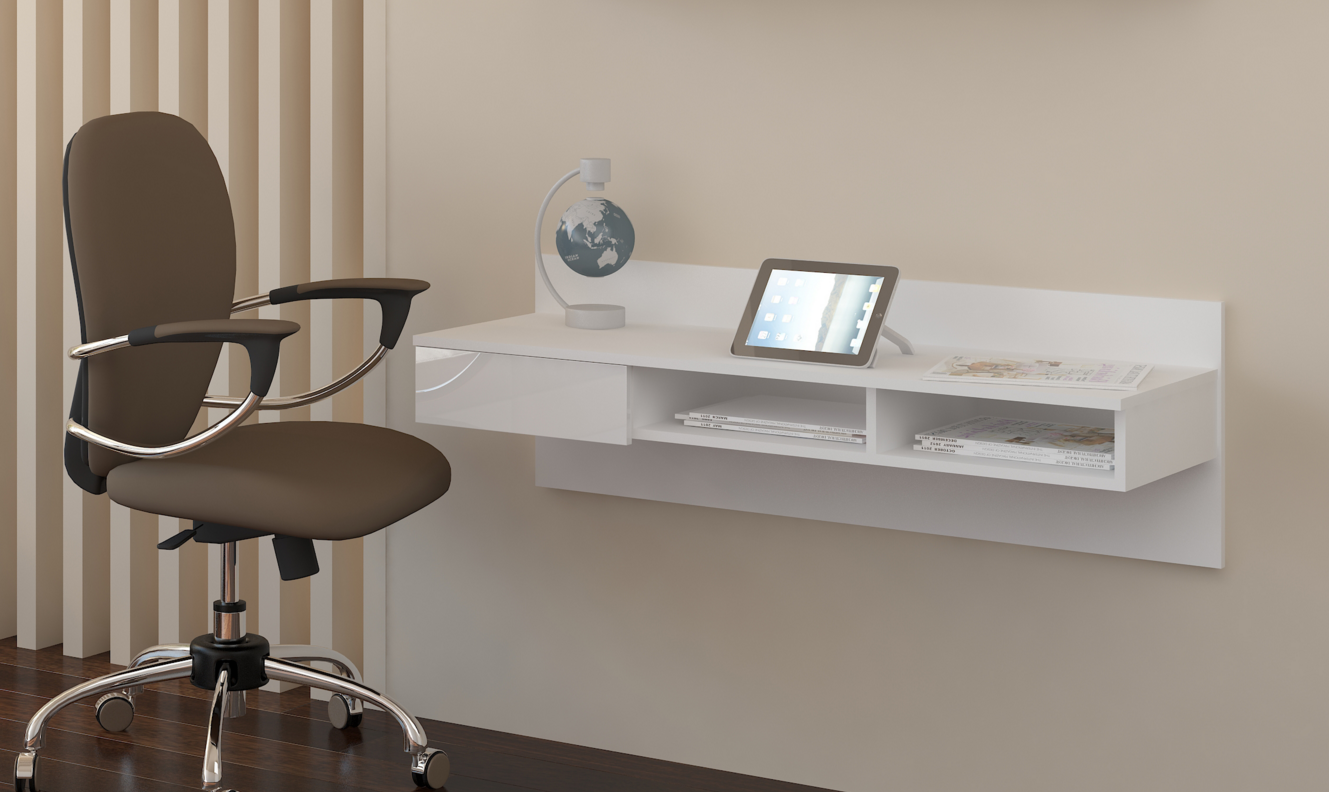 ArtCross PC stolek visací Uno bílý / bílý lesk Uno: závěsný pc stolek