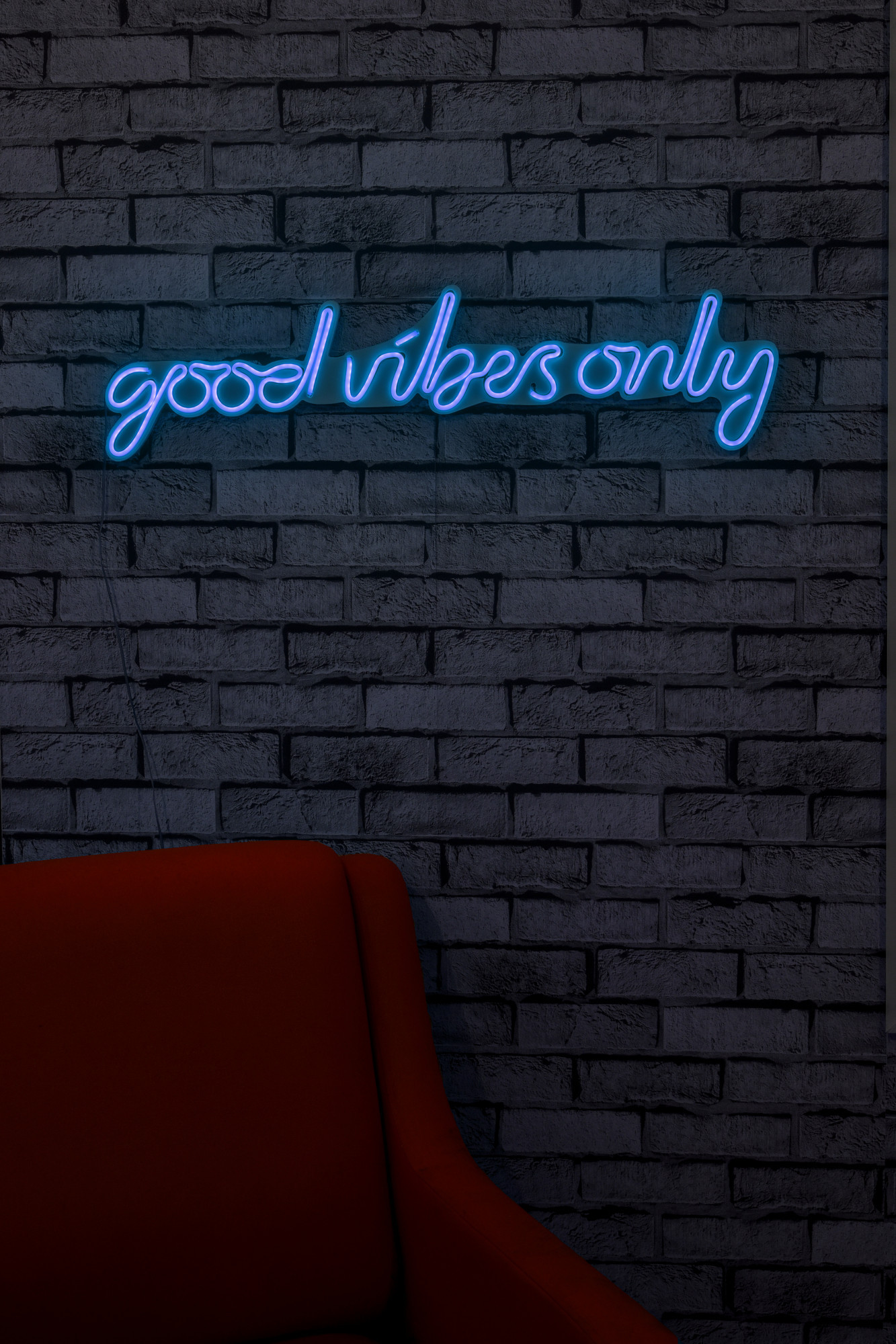 ASIR Nástěnná dekorace s led osvětlením GOOD VIBES ONLY modrá 79 cm