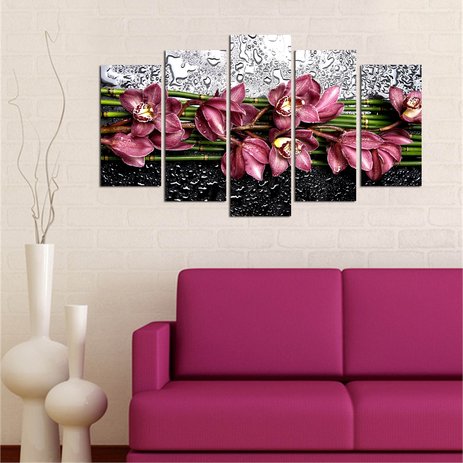 ASIR Obraz na MDF 5ks ORCHIDEA 20 x 60 (1) 20 x 50 (2) 20 x 40 cm (2)