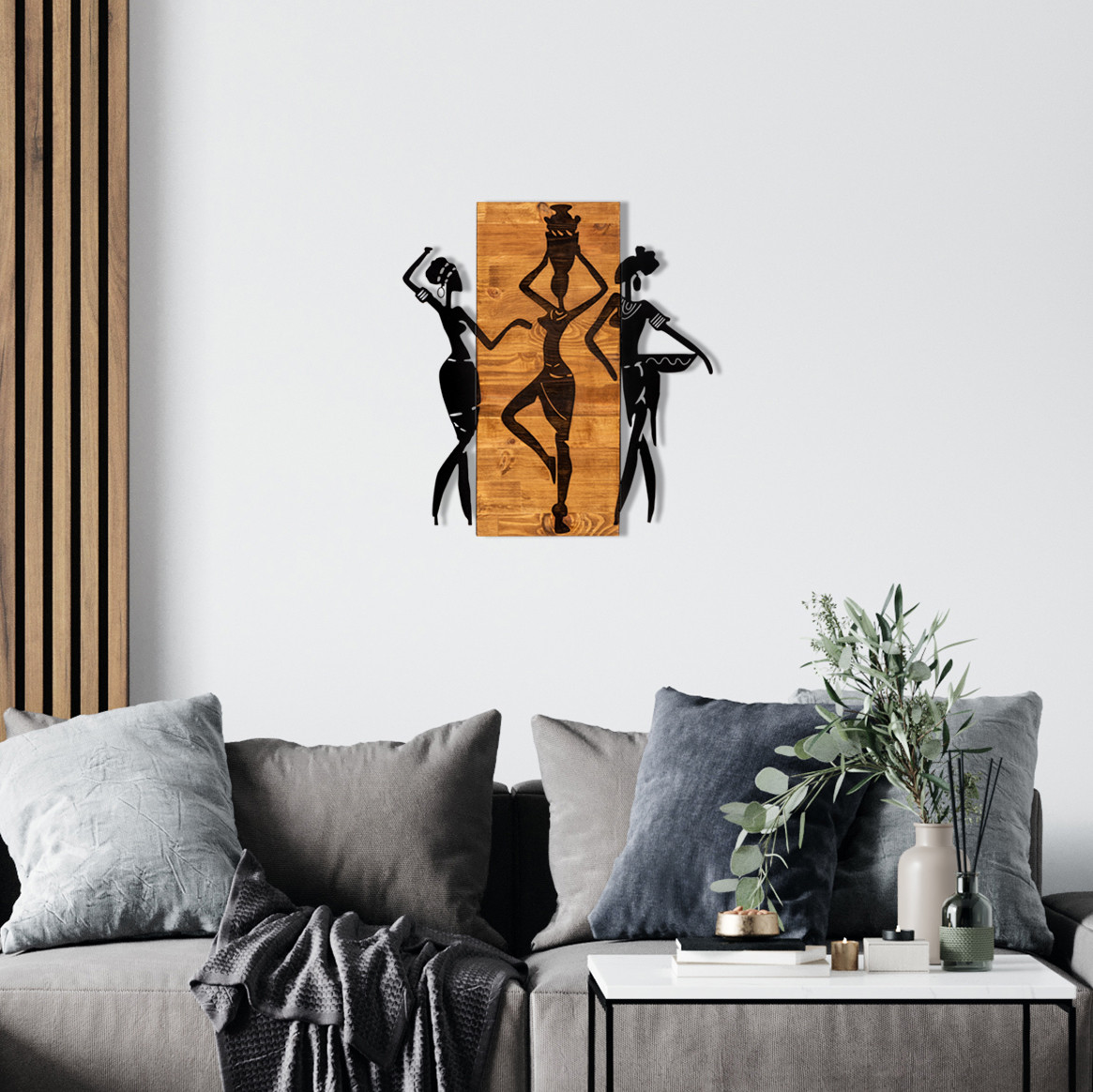 ASIR Nástěnná dekorace dřevo TŘI AFRIČANKY 54 x 58 cm