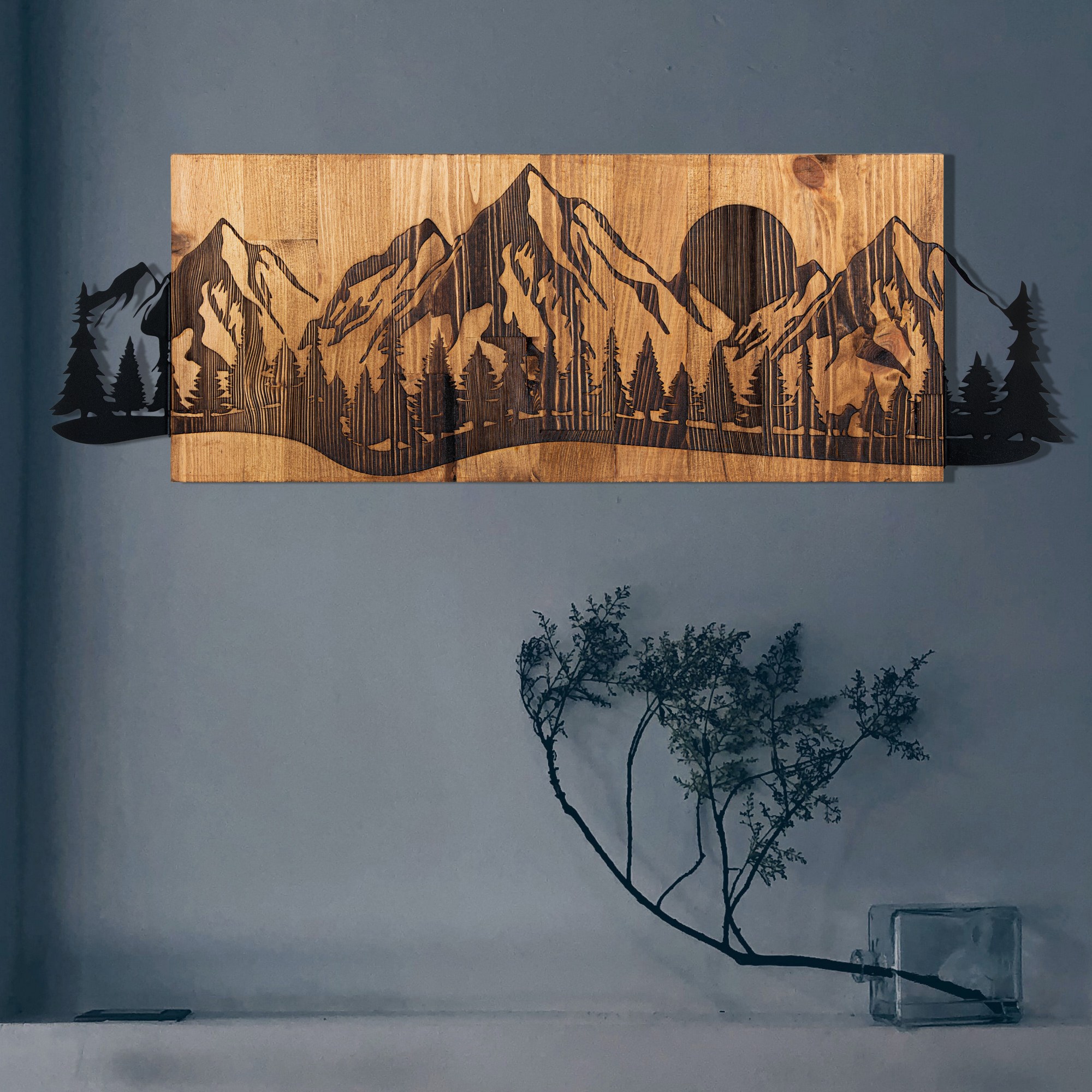 ASIR Nástěnná dekorace dřevo ZÁPAD SLUNCE V HORÁCH 75,5 x 24,5 cm