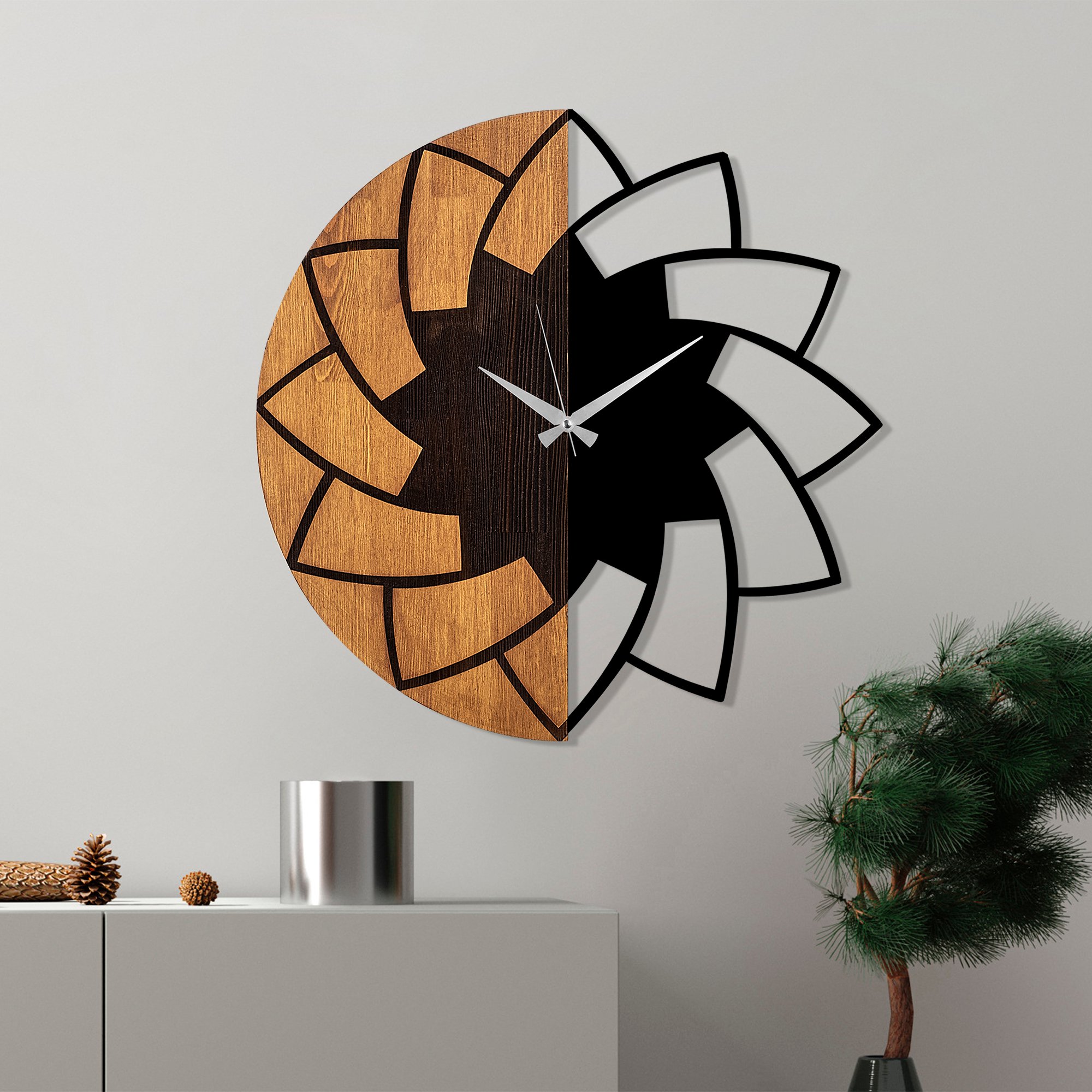 ASIR Nástěnné hodiny dřevo KVĚT průměr 56 cm