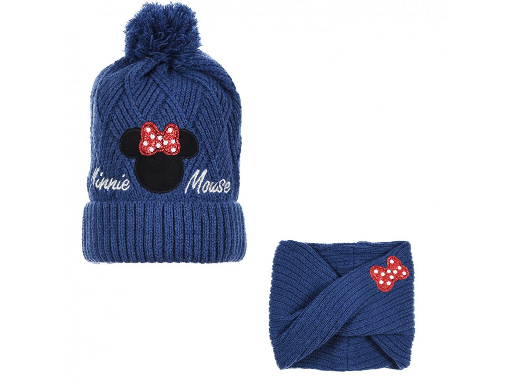 Minnie Mouse - licence Dívčí set čepice a nákrčníku - Minnie Mouse HS4052, tmavě modrá Barva: Modrá tmavě, Velikost: velikost 54