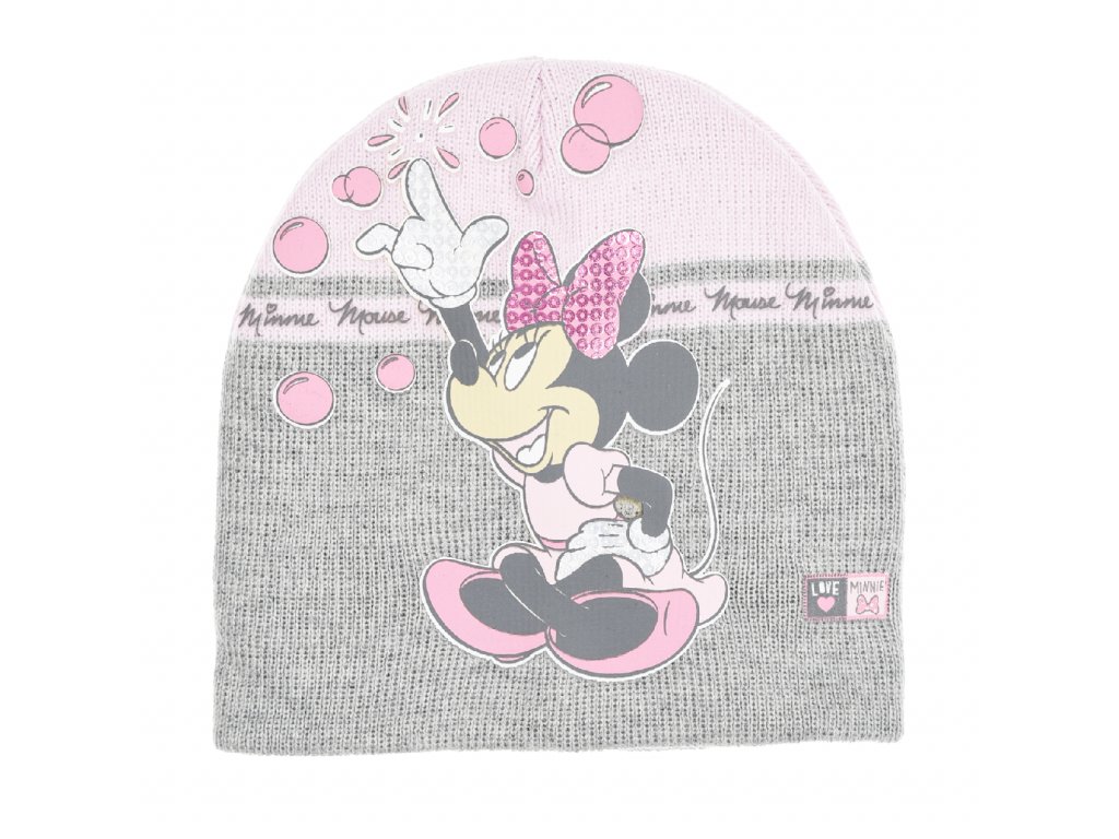 Minnie Mouse - licence Dívčí kojenecká zimní čepice - Minnie Mouse TH4146, šedá/ světle růžová Barva: Růžová světlejší, Velikost: velikost 48