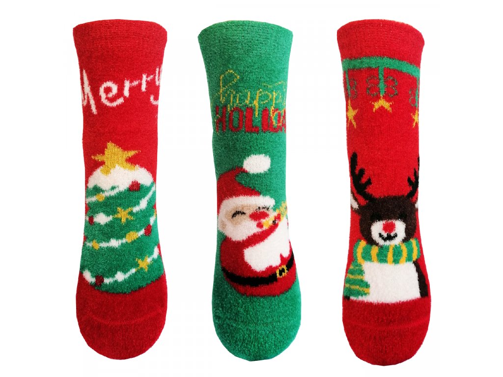 Dětské vánoční ponožky Aura.Via - SGB9119, červená/ zelená Barva: Mix barev, Velikost: 32-35