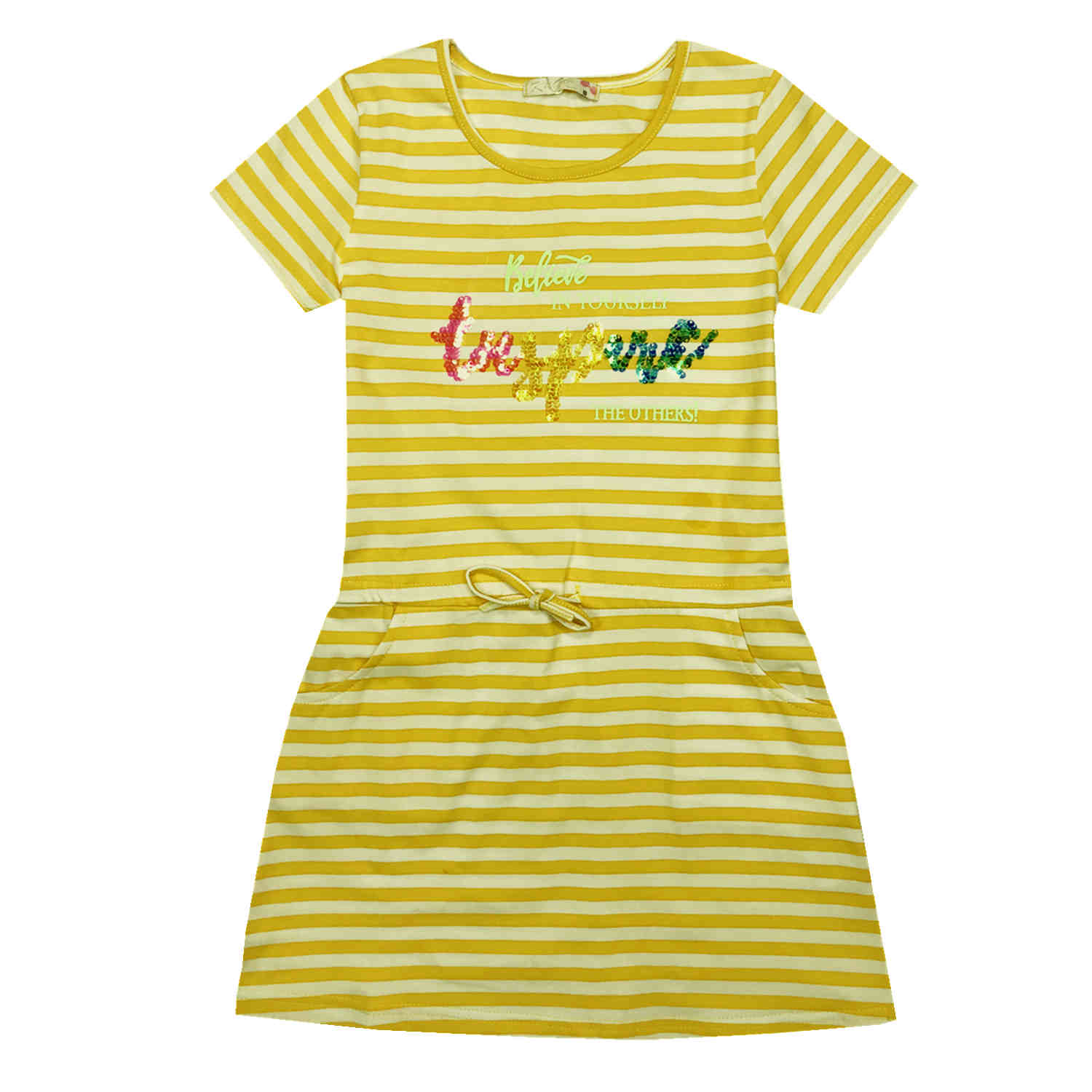 Dívčí šaty s flitry - KUGO WT9326, vel. 8-16 Barva: Žlutá, Velikost: 8