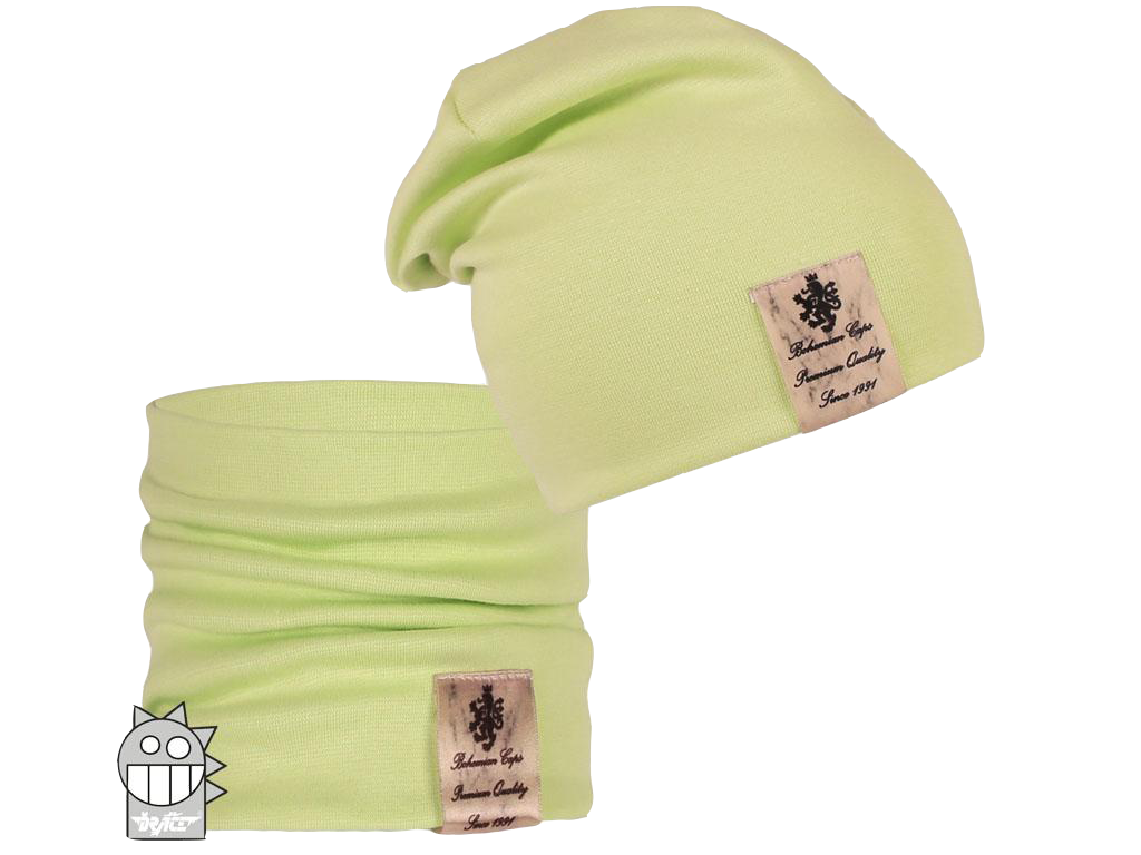 Bavlněná čepice a nákrčník Dráče - Pastels Double 04, zelinkavá Barva: Zelená, Velikost: 48-50