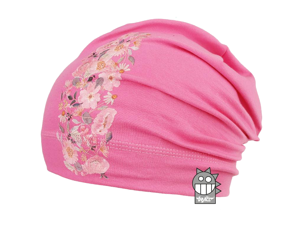 Bavlněná čepice Dráče - Polo 03, růžová kytičky Barva: Růžová, Velikost: 50-52