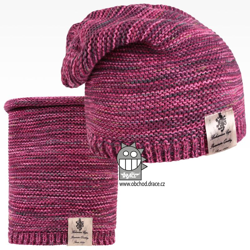 Čepice pletená a nákrčník Dráče - Colors set 08, růžový melír Barva: Růžová, Velikost: 48-50