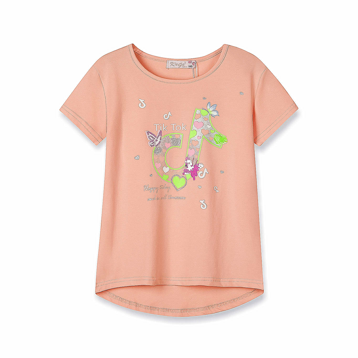 Dívčí triko s flitry - KUGO WK0808, lososová Barva: Lososová, Velikost: 146