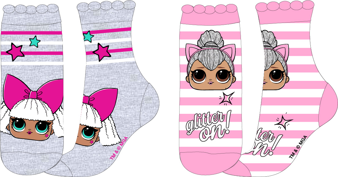 LOL. Surprise- licence Dívčí ponožky - LOL. Surprise 5234075, šedá/ růžový proužek Barva: Mix barev, Velikost: 23-26