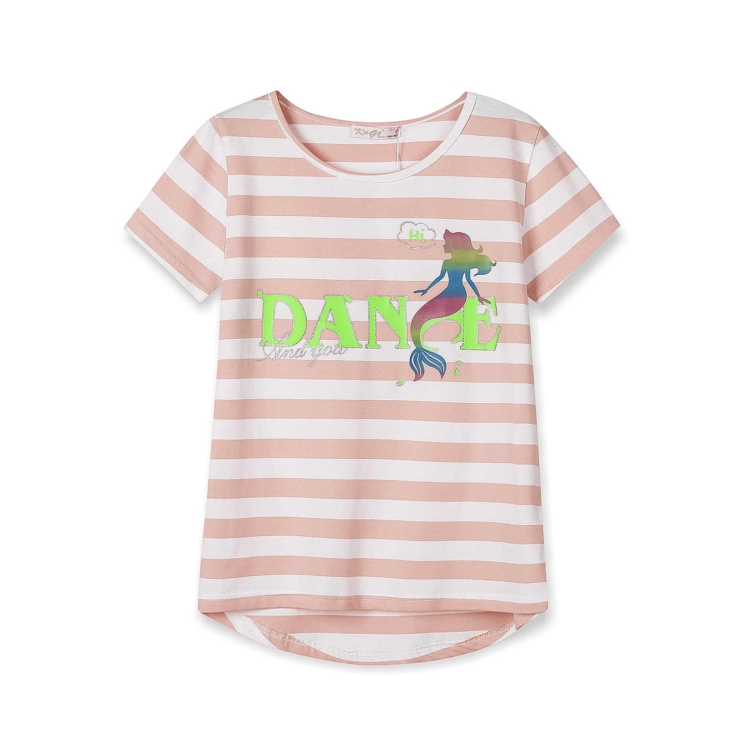 Dívčí triko - KUGO WK0821, světlonce růžová/ bílá Barva: Růžová, Velikost: 134-140