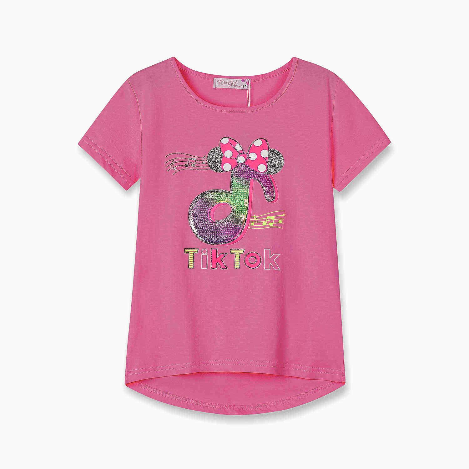 Dívčí triko s flitry - KUGO WK0803, tmavší růžová Barva: Růžová tmavší, Velikost: 146