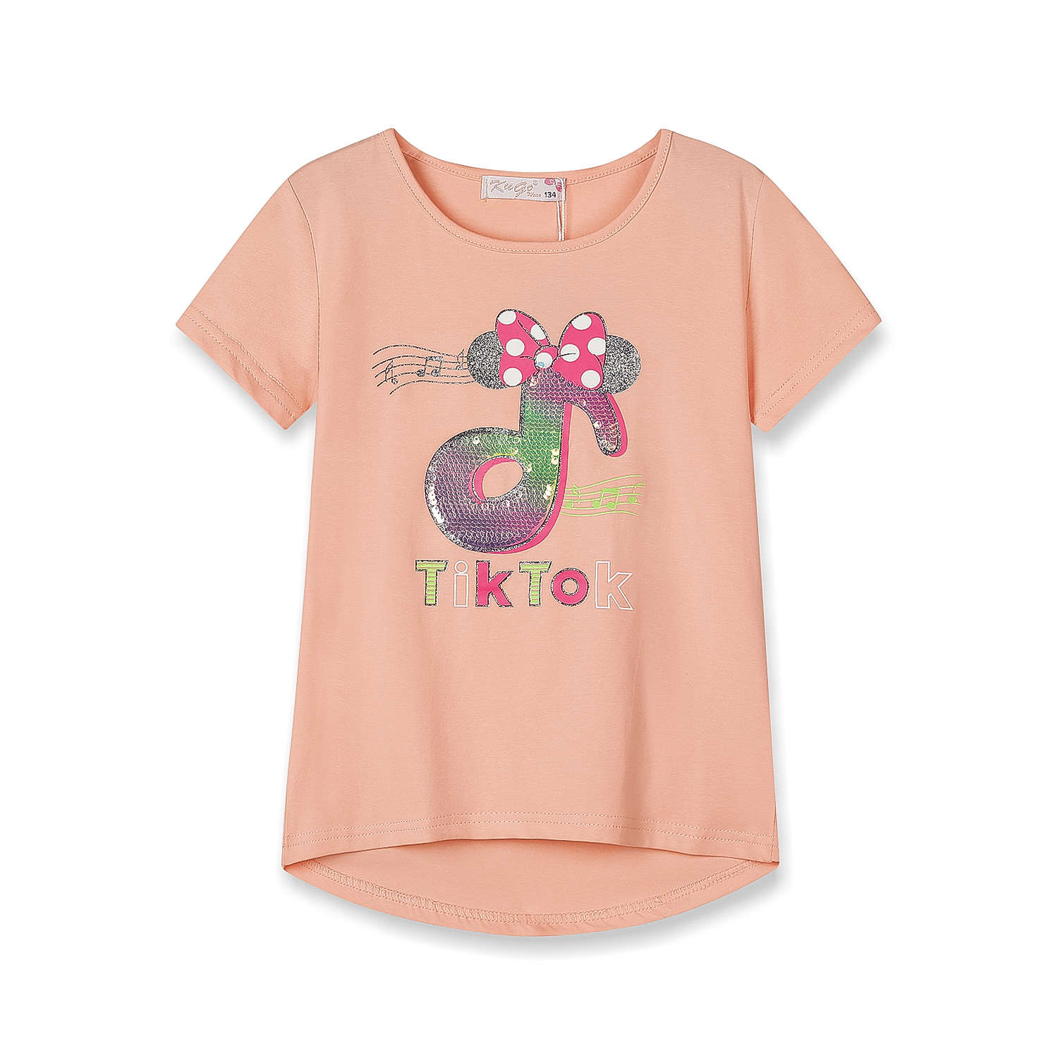 Dívčí triko s flitry - KUGO WK0803, lososová Barva: Lososová, Velikost: 116