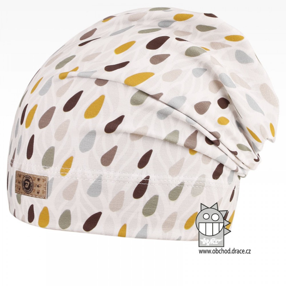 Bavlněná celopotištěná spadlá čepice Dráče - vzor 05 - bílá, kapky Barva: Bílá, Velikost: 48-50