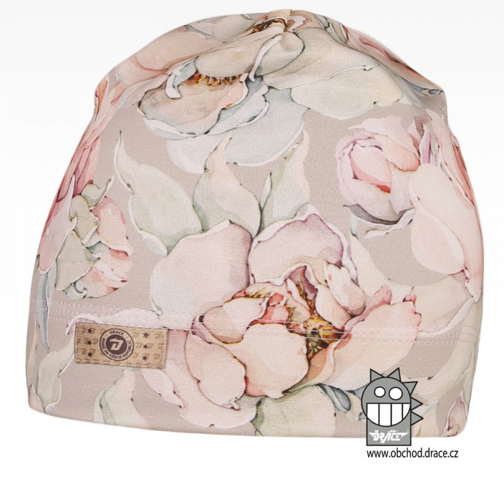 Bavlněná celopotištěná čepice Dráče - vzor 04 - starorůžová, květy Barva: Růžová, Velikost: 48-50