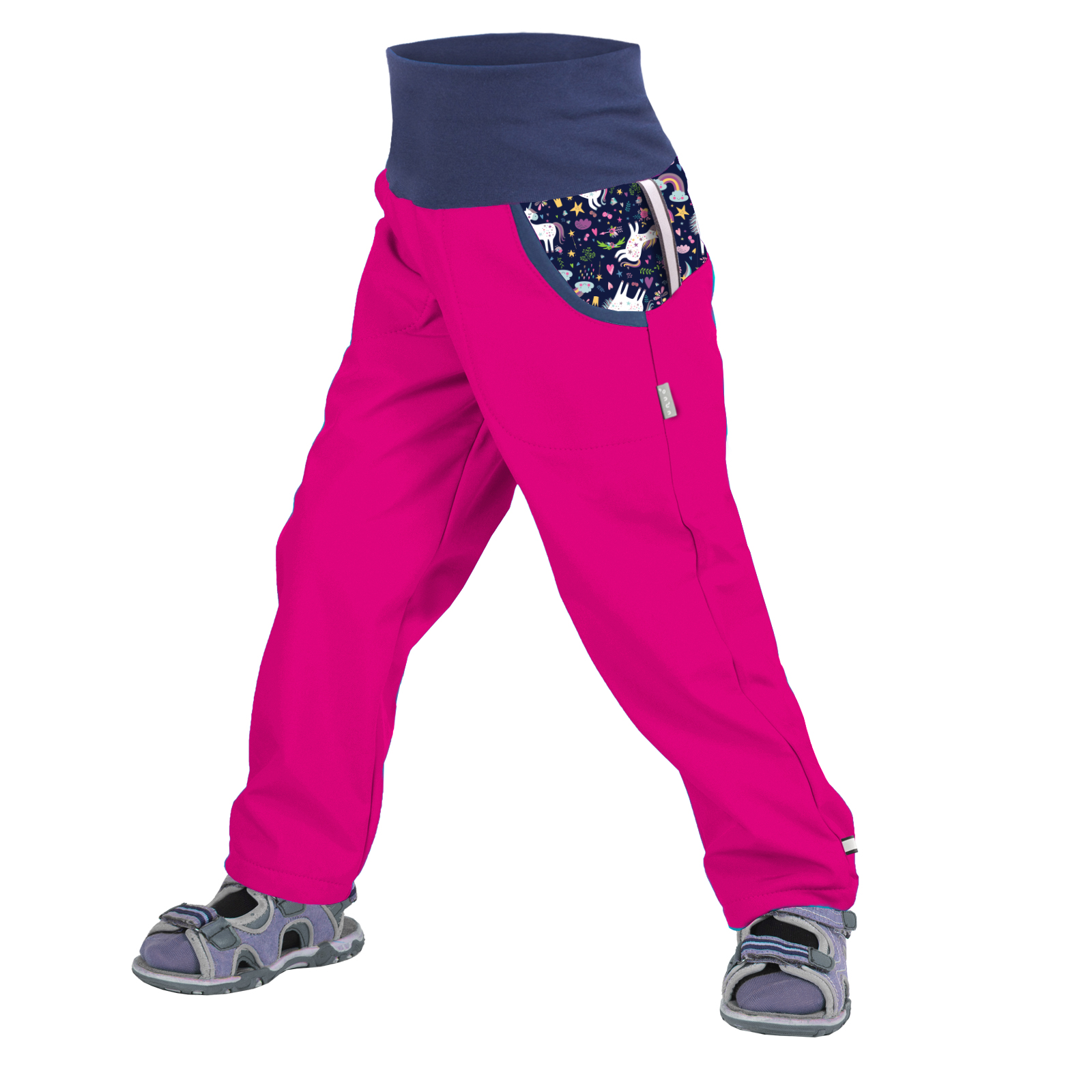 Dívčí softshellové kalhoty bez zateplení - Unuo Jednorožci, růžová Barva: Růžová, Velikost: 98-104