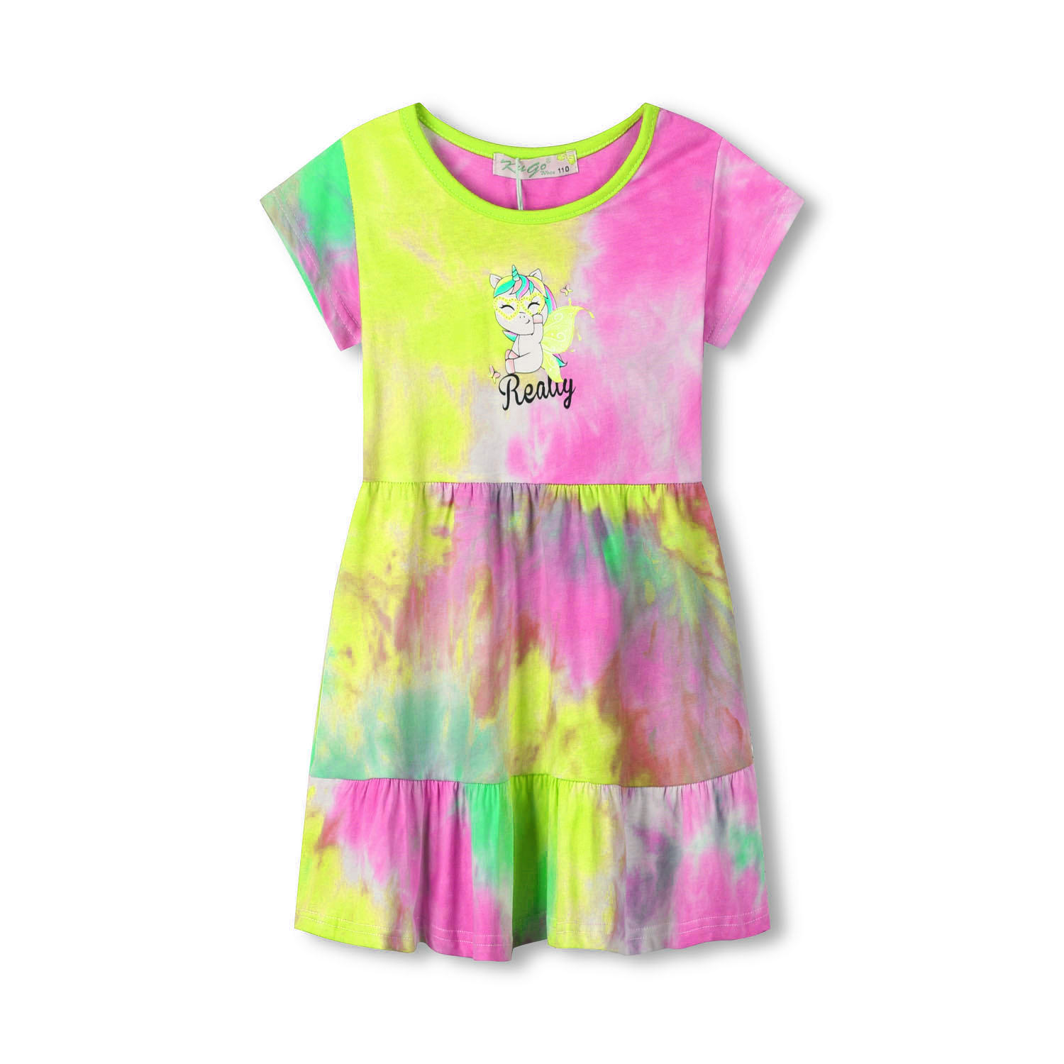 Dívčí šaty - KUGO TM7216, tyrkysová/ žlutá/ růžová Barva: Mix barev, Velikost: 98
