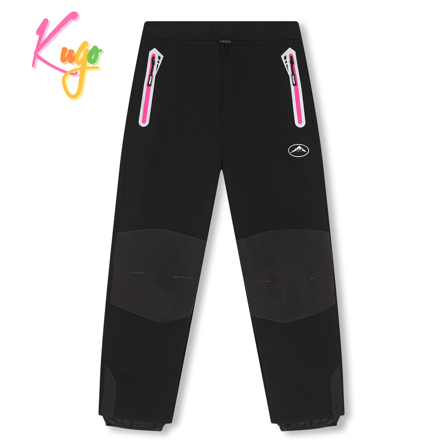 Dívčí softshellové kalhoty, zateplené - KUGO HK2519, černá / růžové zipy Barva: Černá, Velikost: 146