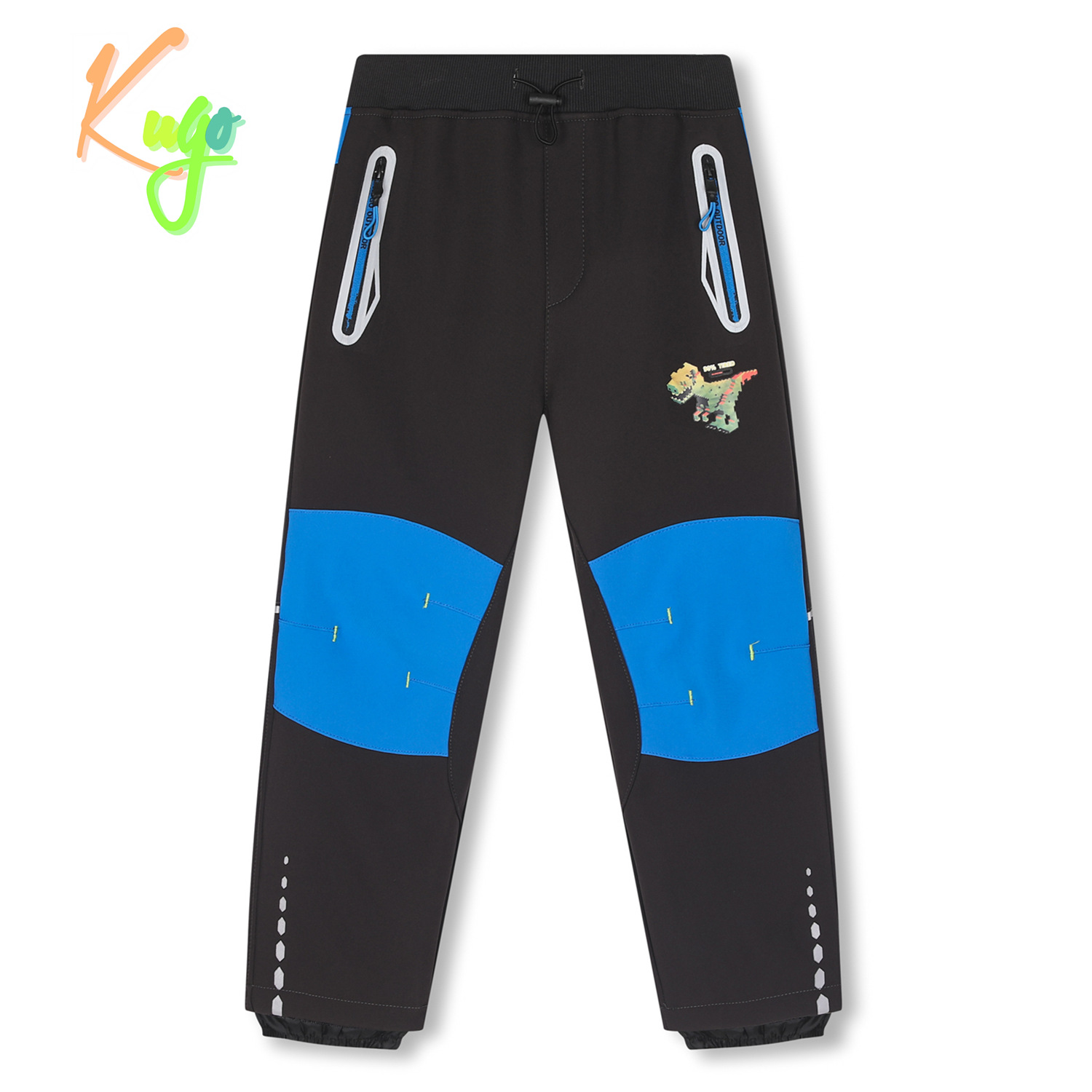 Chlapecké softshellové kalhoty, zateplené - KUGO HK2515, tmavě šedá / modré zipy Barva: Šedá, Velikost: 128